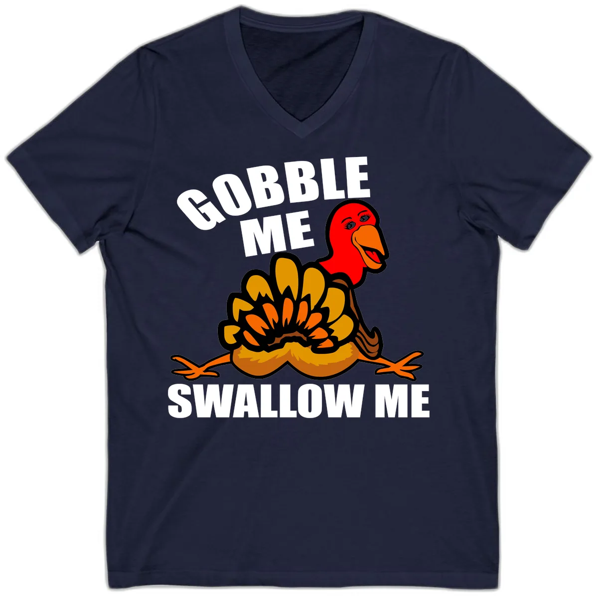 Gobble Me Swallow Me Turkey V-Neck in Navy
